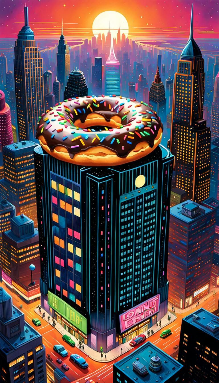Giant Donut Topping Daily Planet in Comic Book Art