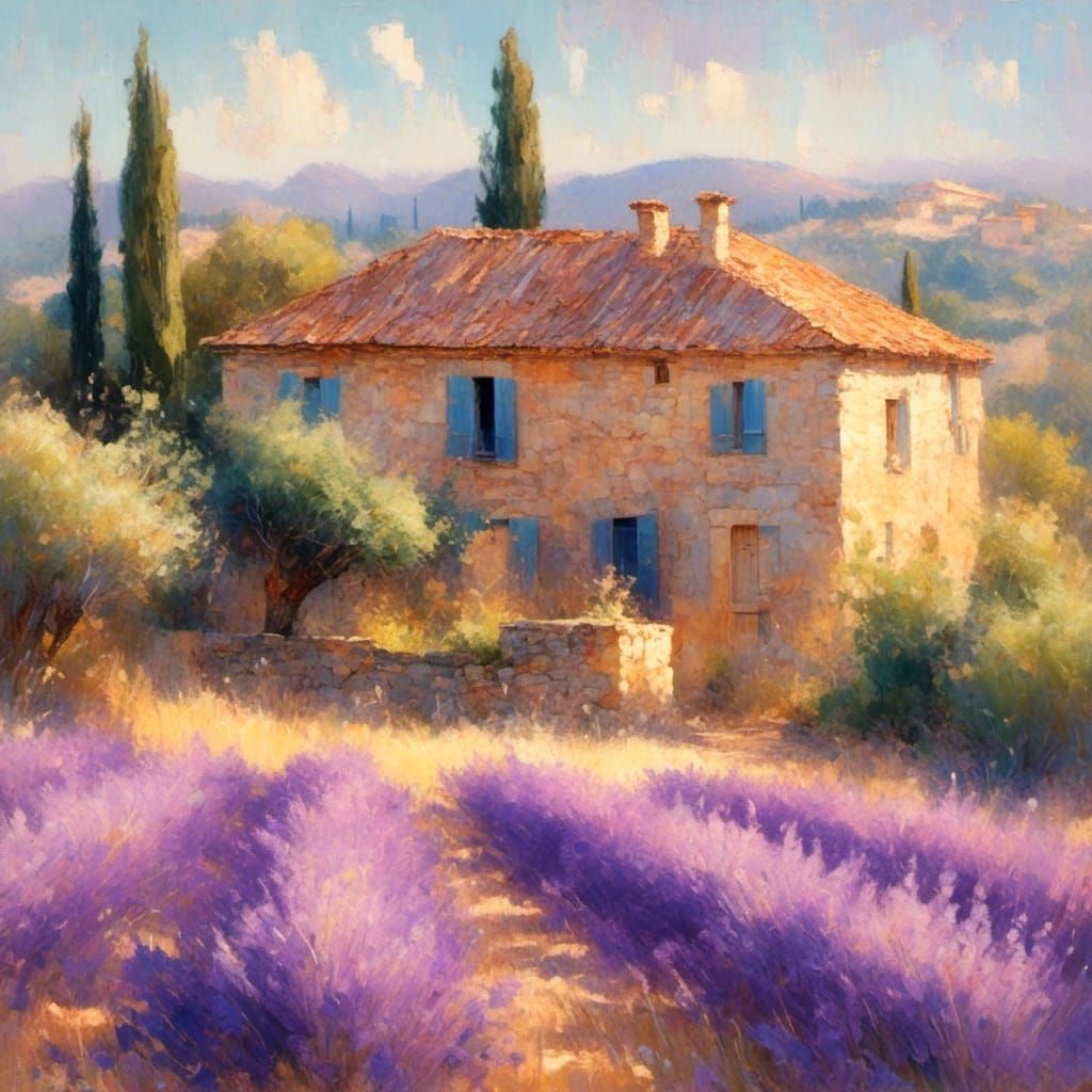 Provençal House in Golden Sunlight: Old Masters Style