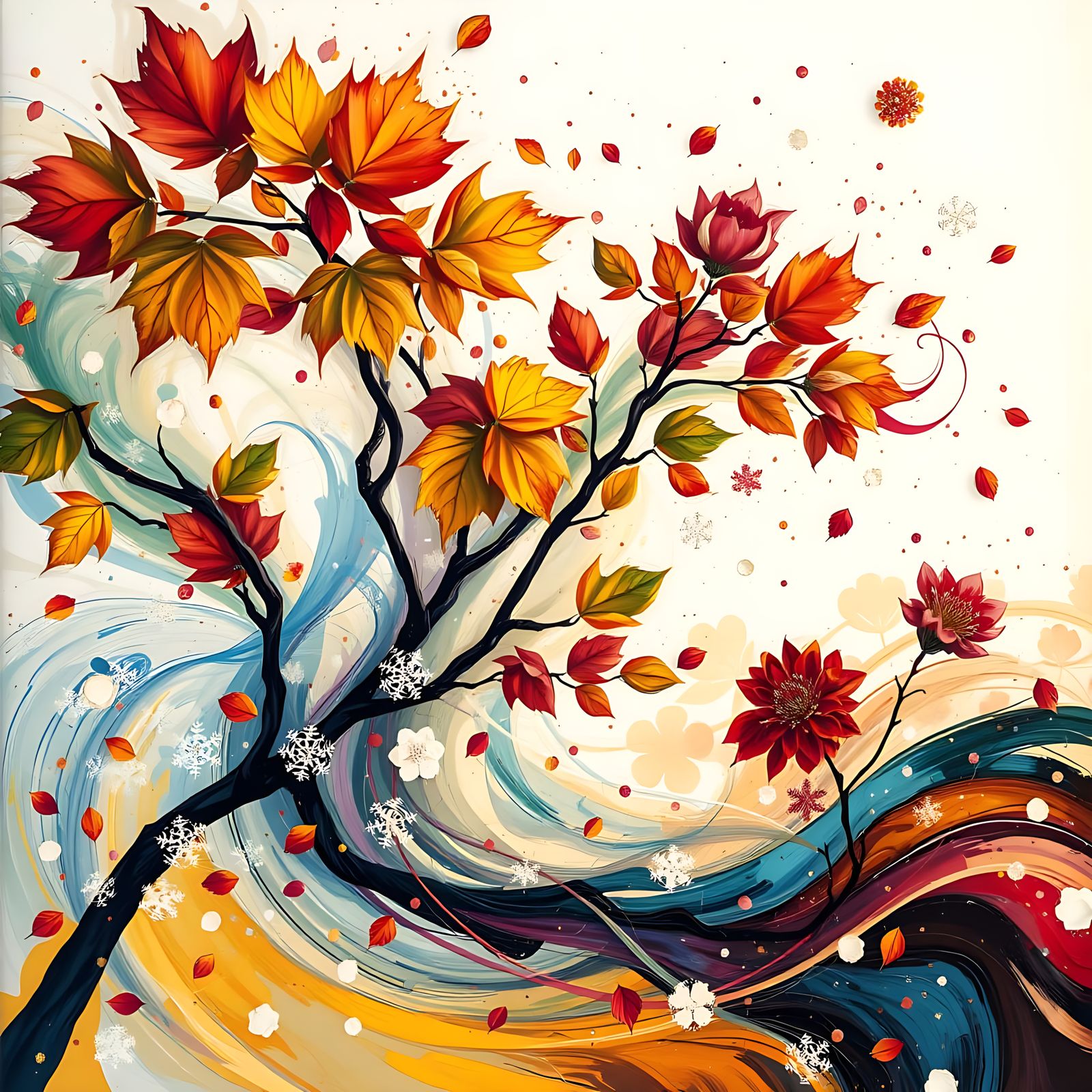 Dynamic Seasons Blend in Oil Paint Masterpiece