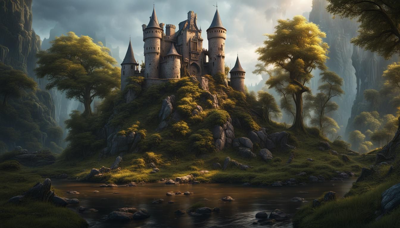 Fantasy Castle in Woods: Detailed Matte Painting