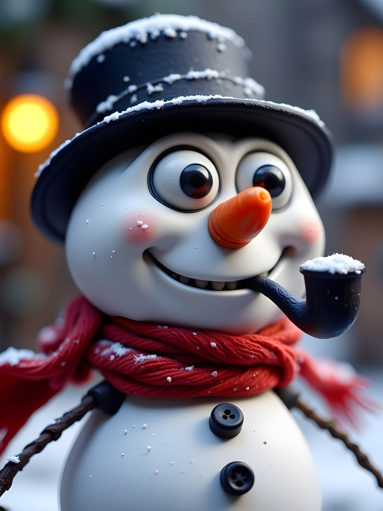 Whimsical Claymation Snowman Smoking Pipe