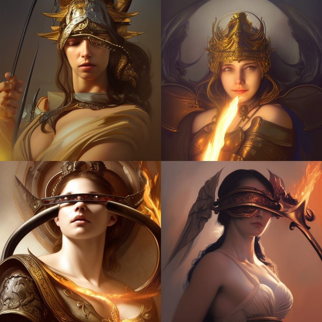 Lady Justice Portrait with Dragon and Fire