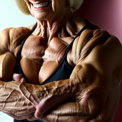Muscular 75-Year-Old Female Bodybuilder Flexing