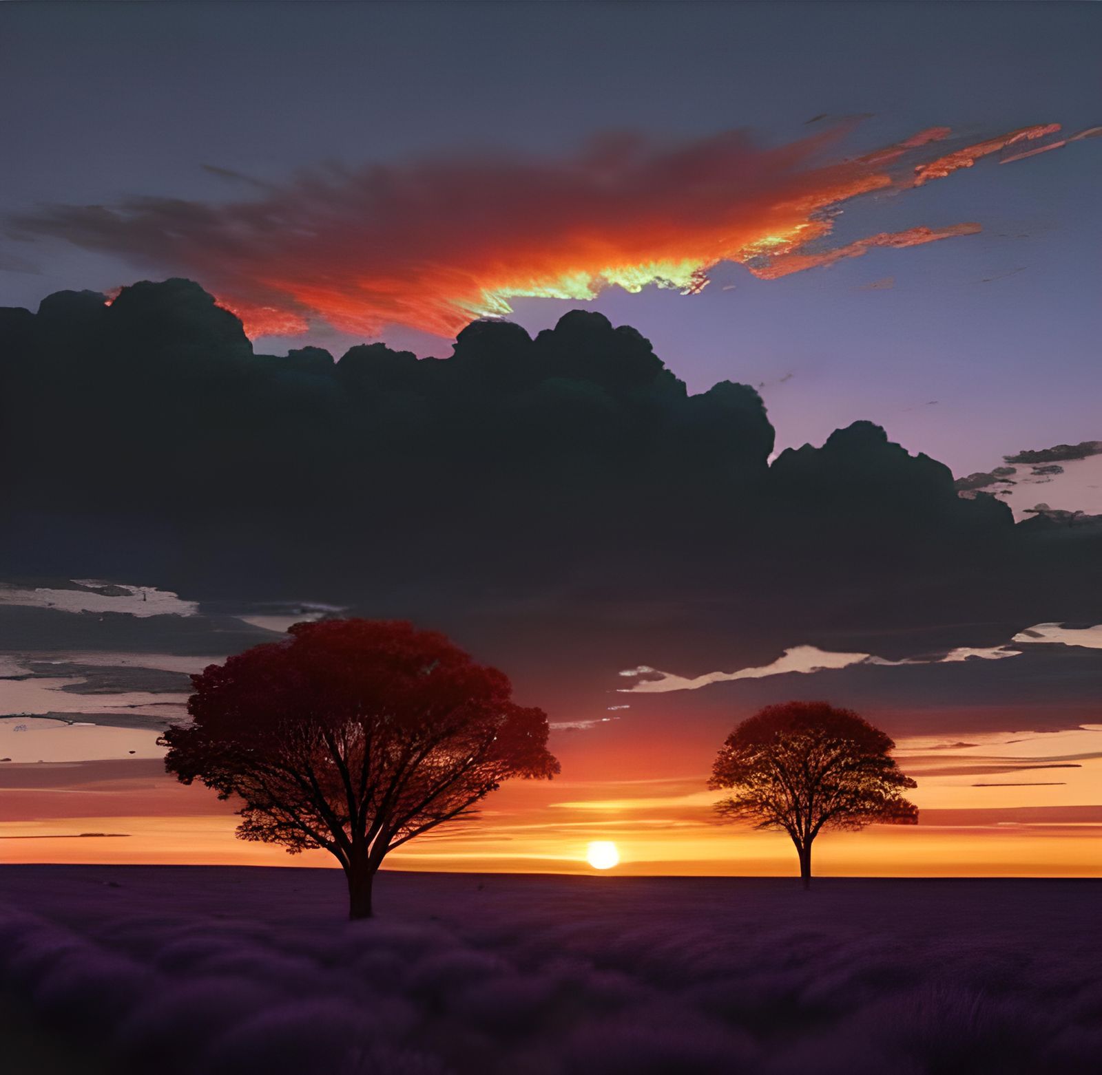 Vibrant Sunset Sky with Silhouetted Trees