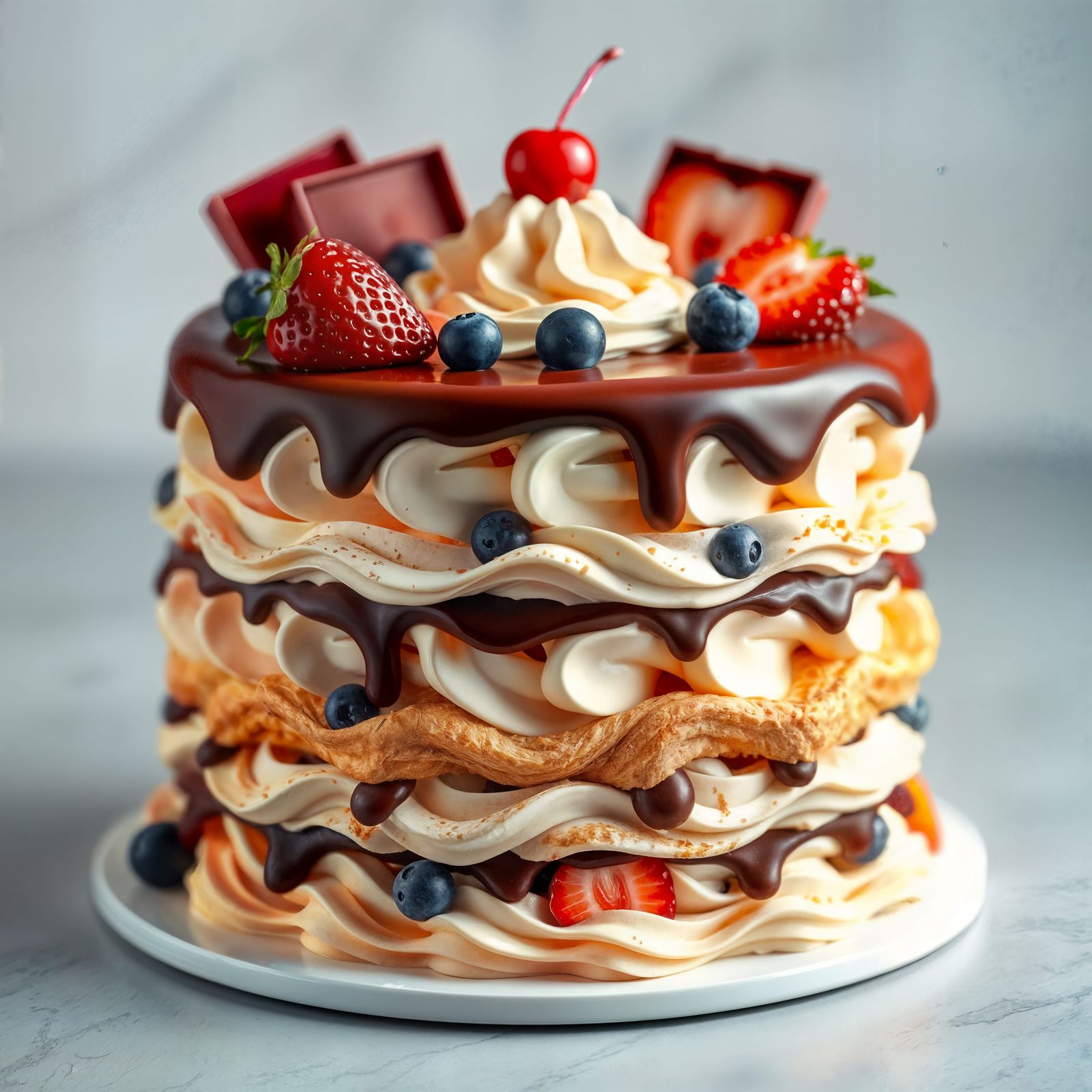 Ice Cream Cake with Berries and Chocolate