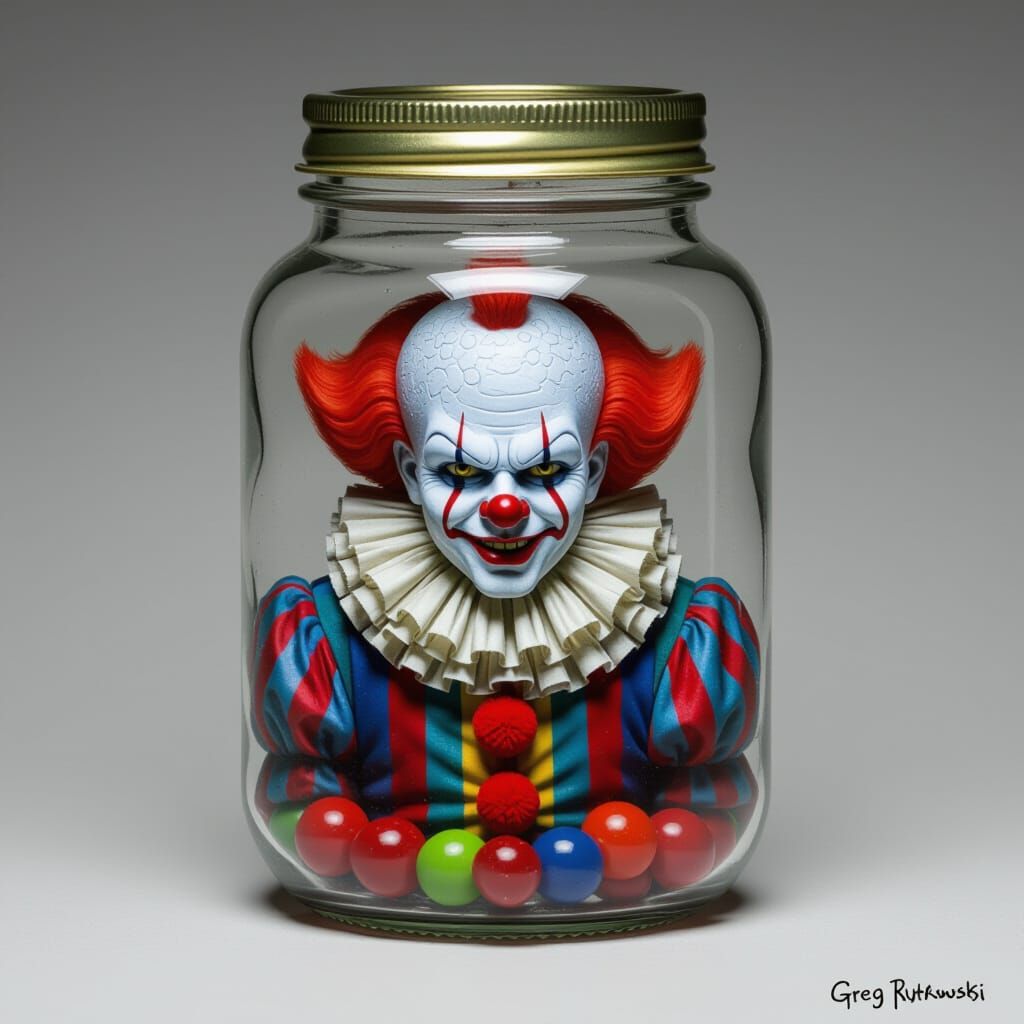 Sinister Clown Trapped in a Jar