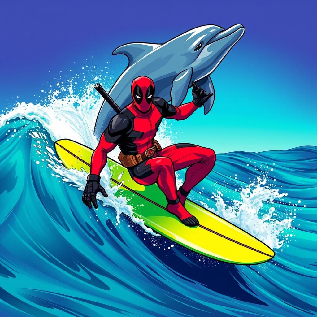 Deadpool Rides the Turquoise Waves with Style