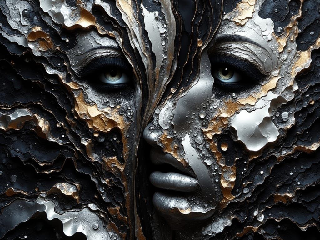 Abstract Silver and Black Optical Illusion with Bold Lines