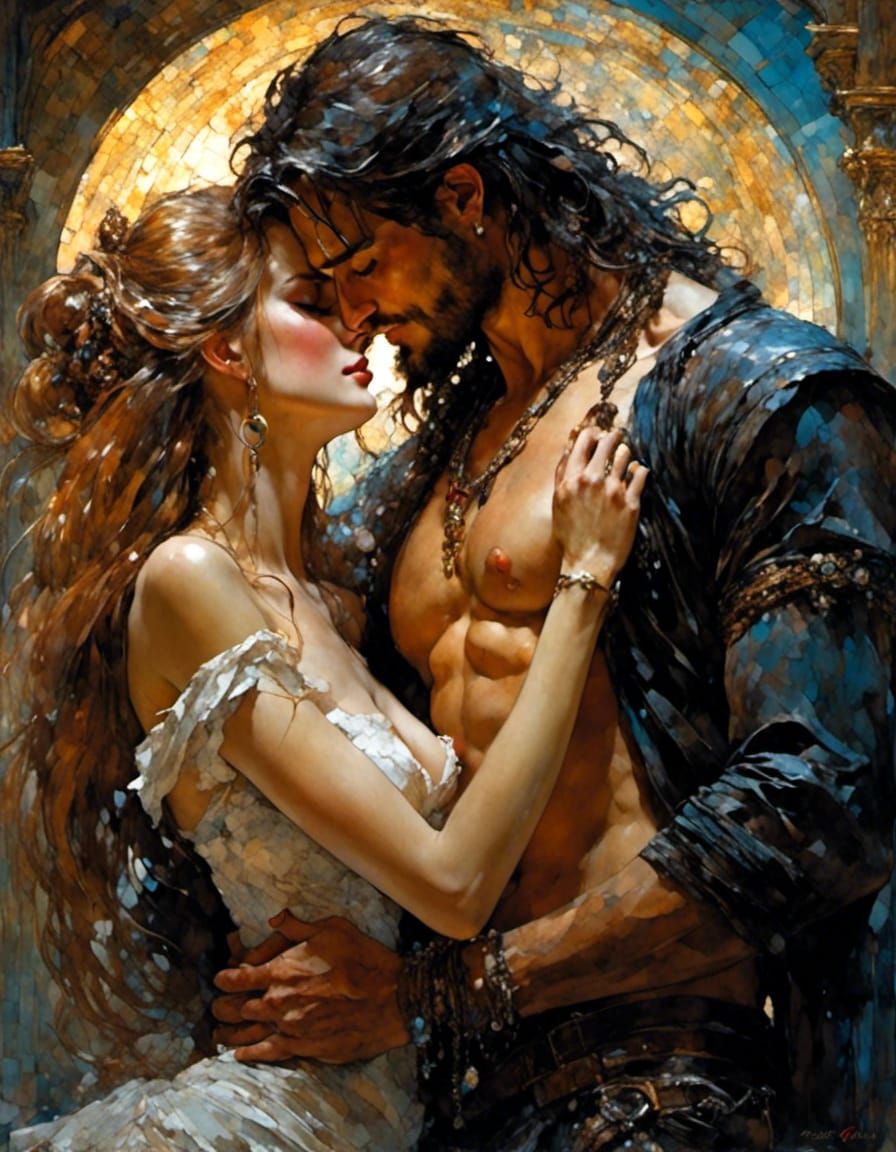 Dark Fantasy Romance: Kissing Couple Portrait