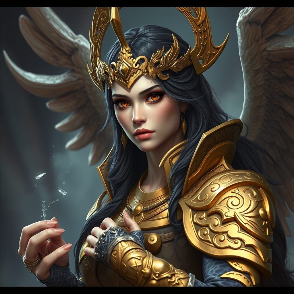 Elegant Goddess of Fortune in Golden Armor