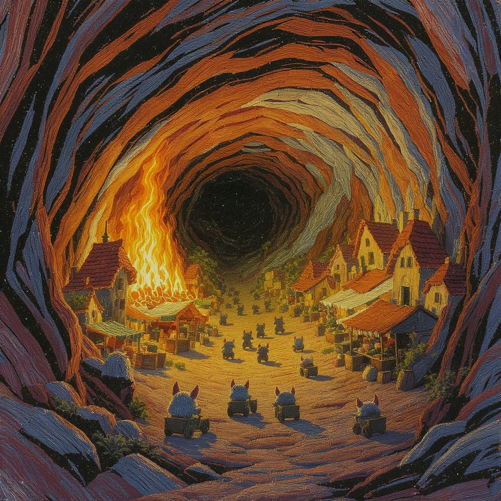 Goblin Town Storybook Illustration in Crayon Style