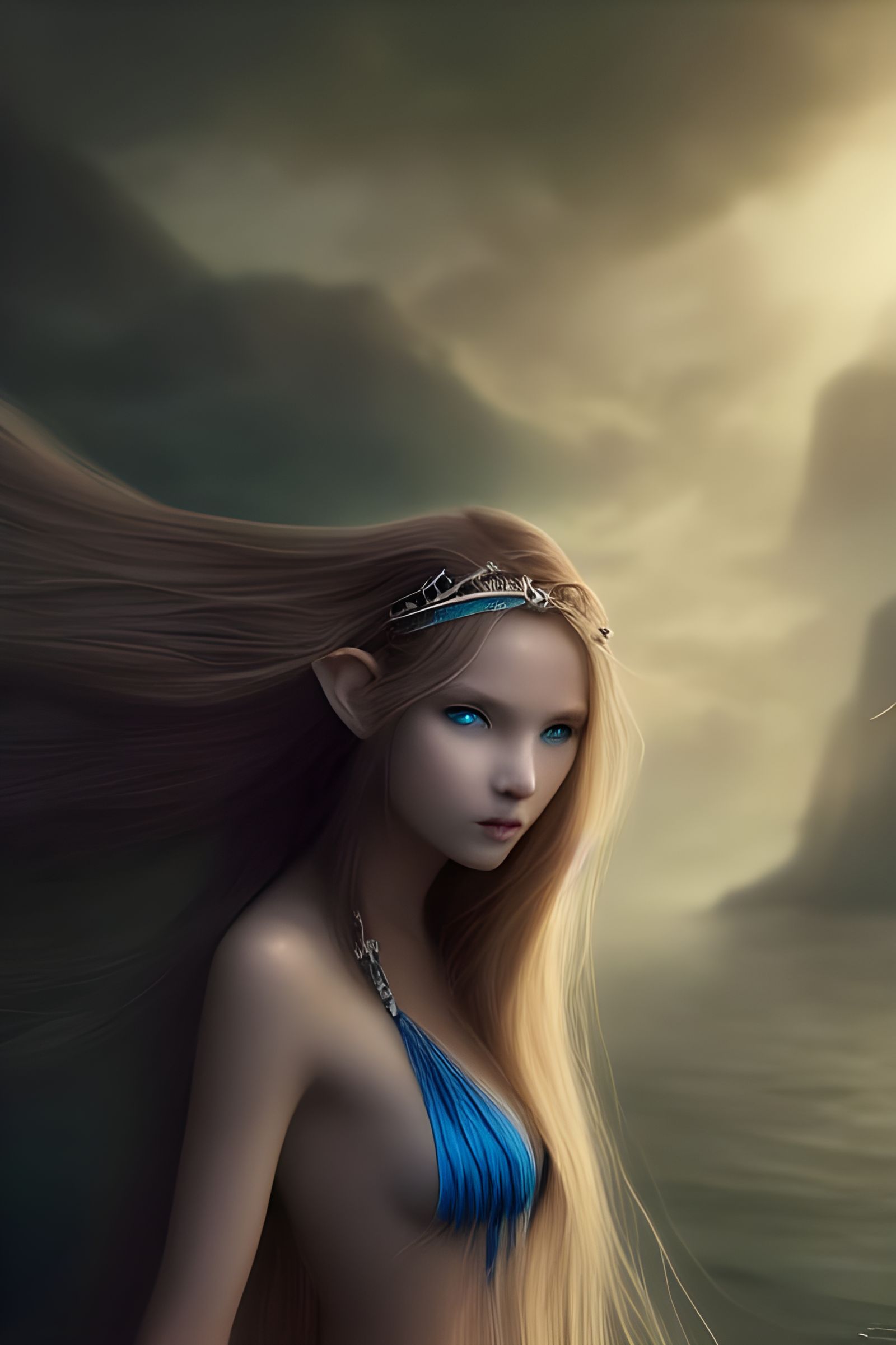 Beautiful Water Elf Goddess in Hyper-Realistic Style