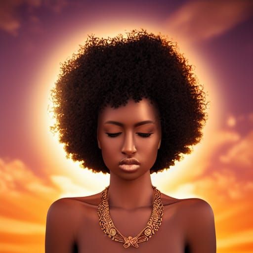 Black Goddess of the Sun with Curly Hair