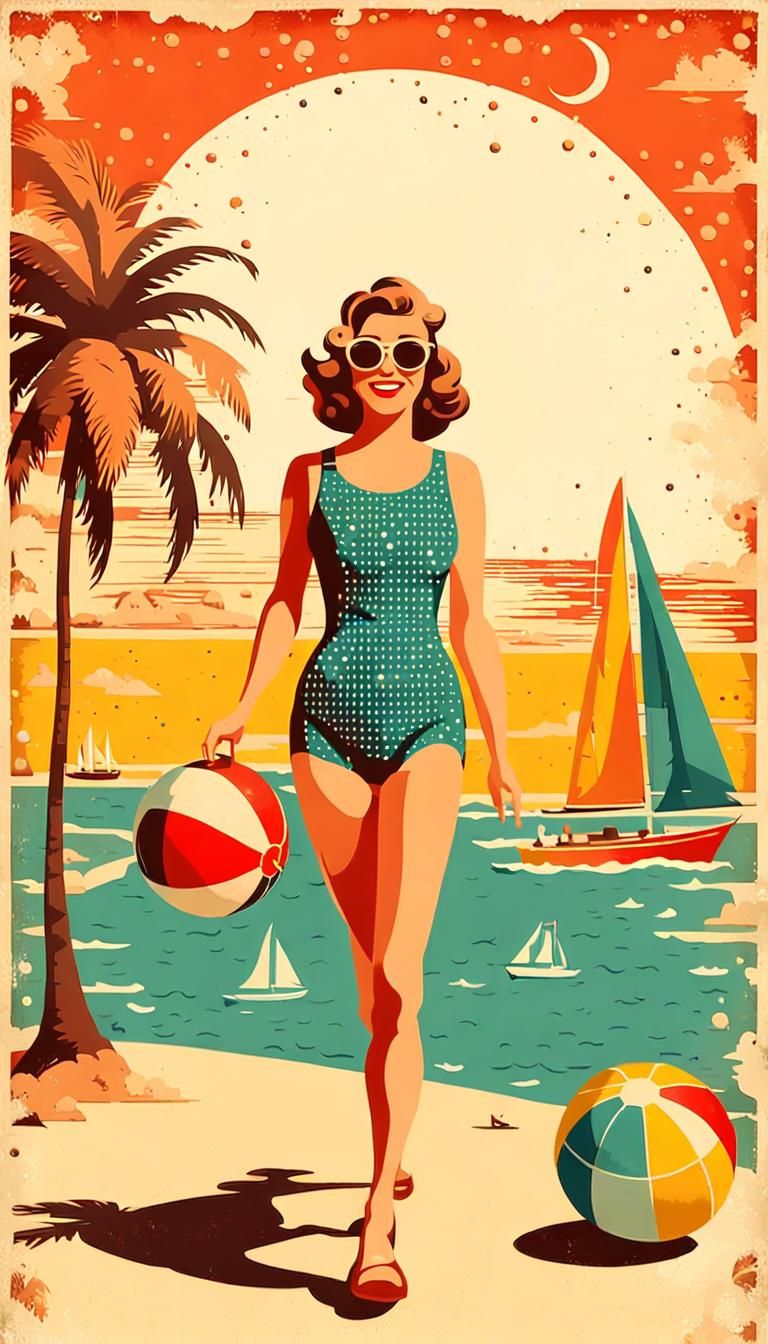 Vintage Travel Poster of Woman on Sunny Beach