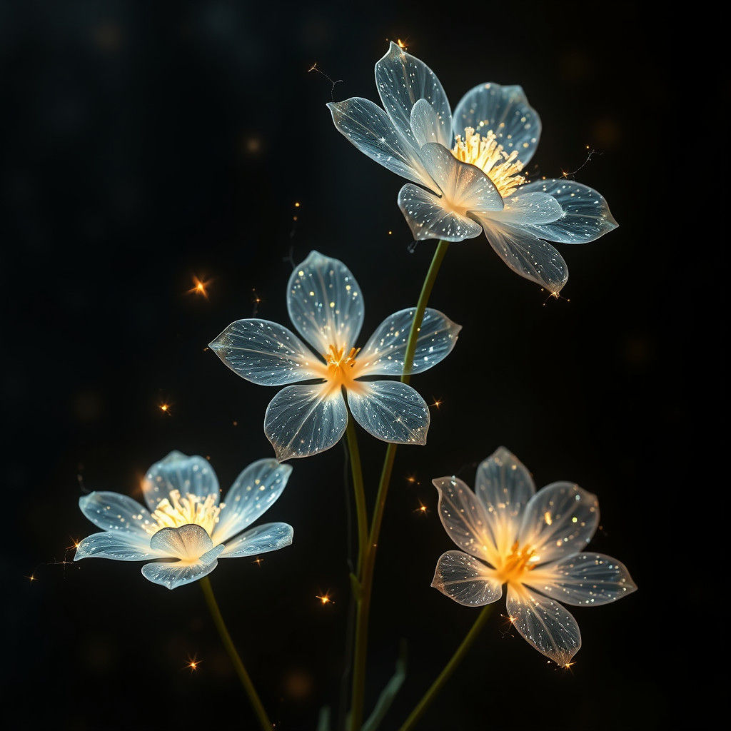Bioluminescent Flowers in Shimmering Light: Digital Painting