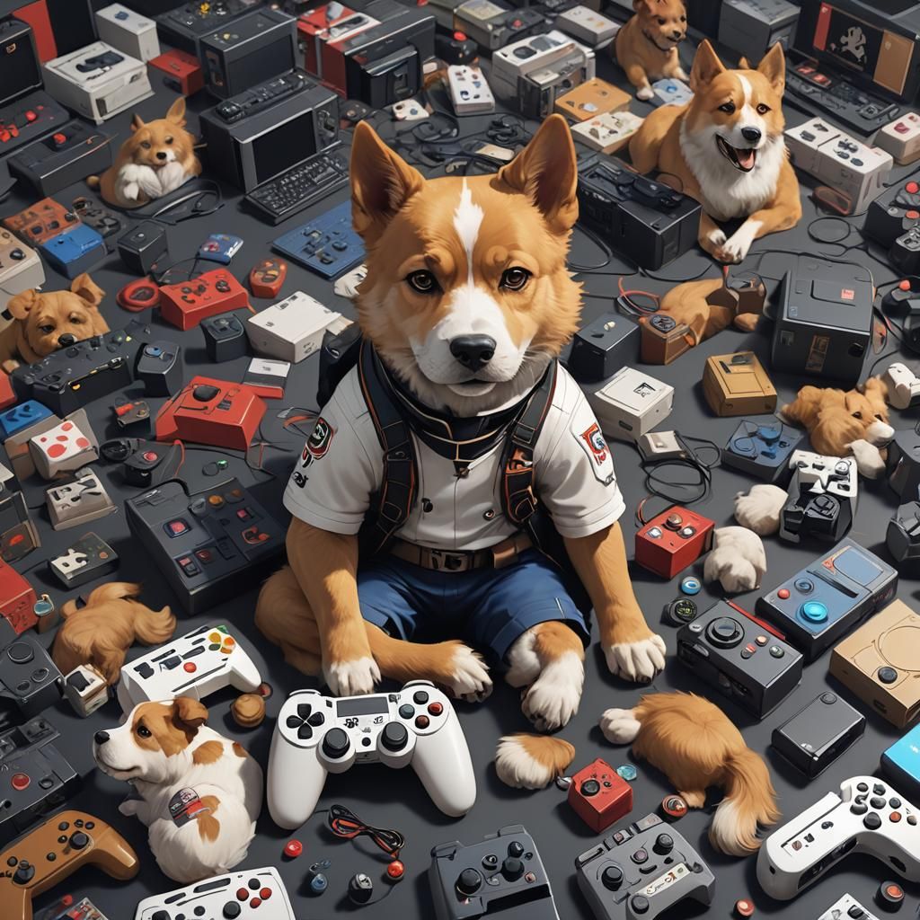Dog Gamer in 3D Anime Art Style