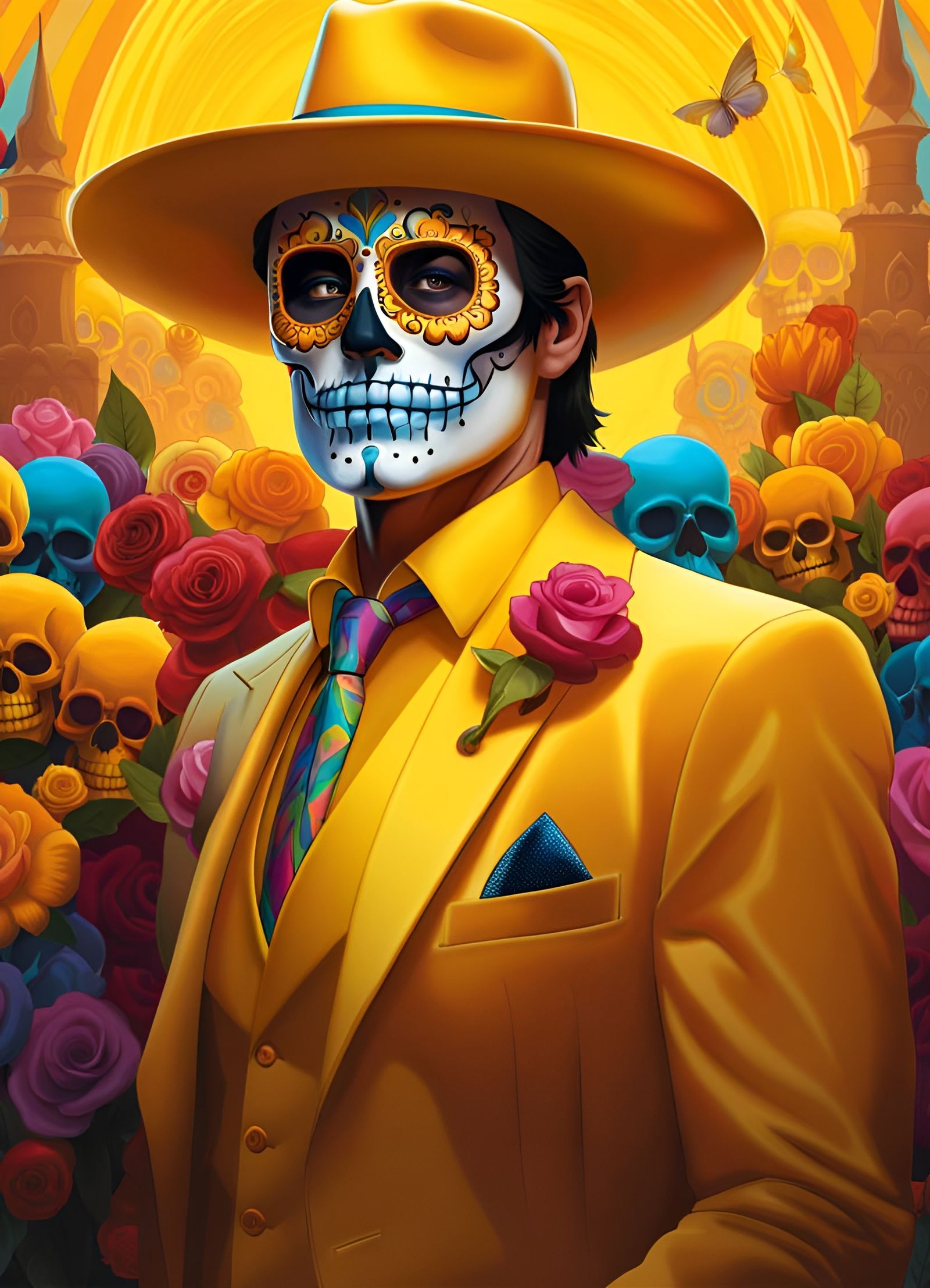 Man in Day of the Dead Mask, Hyperdetailed Portrait