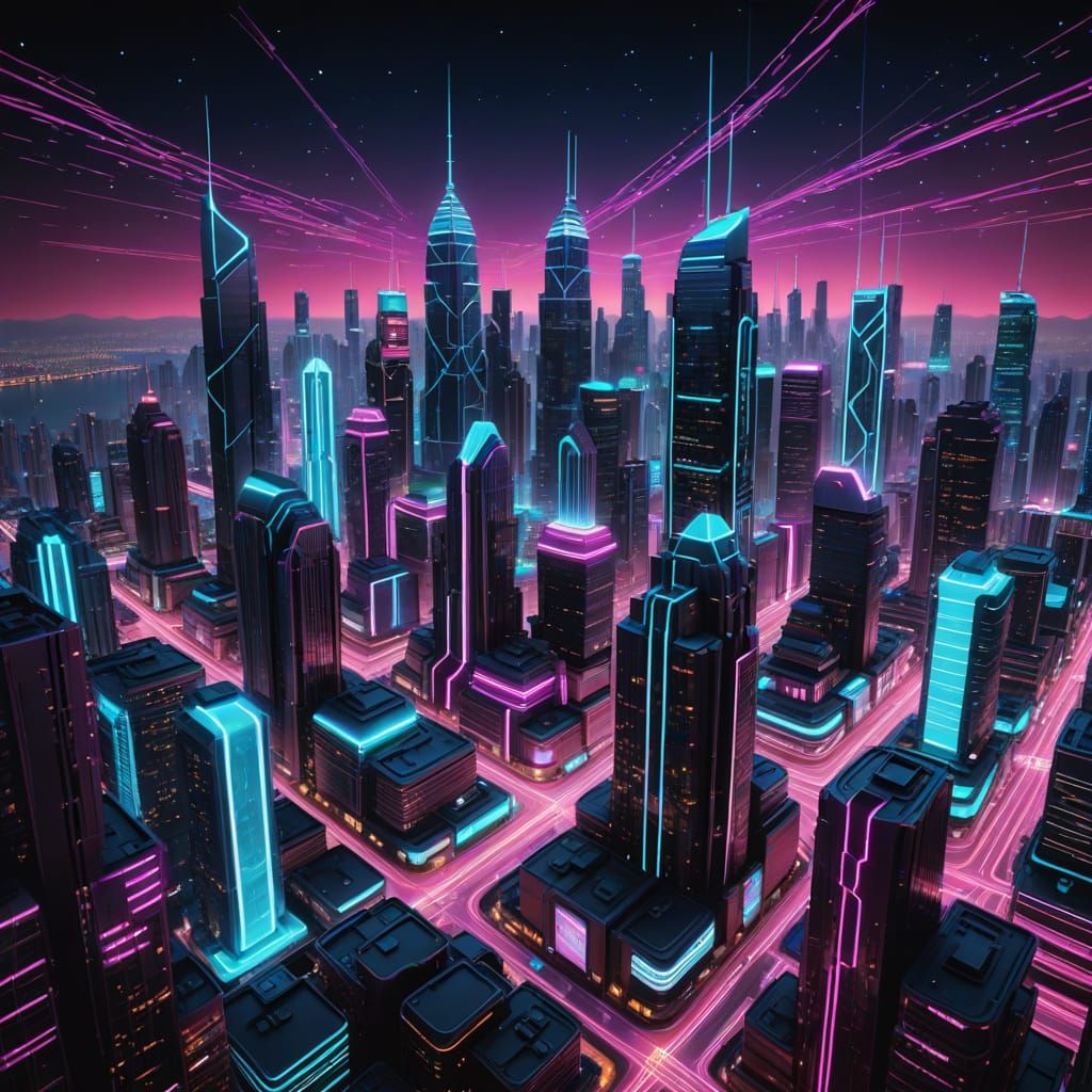Neon Metropolis in TRON-Inspired Digital Art