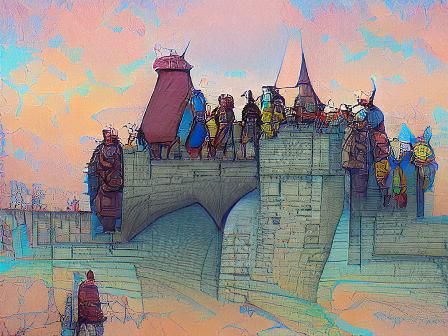 Medieval Castle Drawbridge Scene in Moebius Style