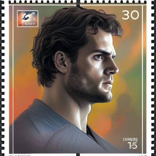 Henry Cavill Portrait on Detailed Postage Stamps