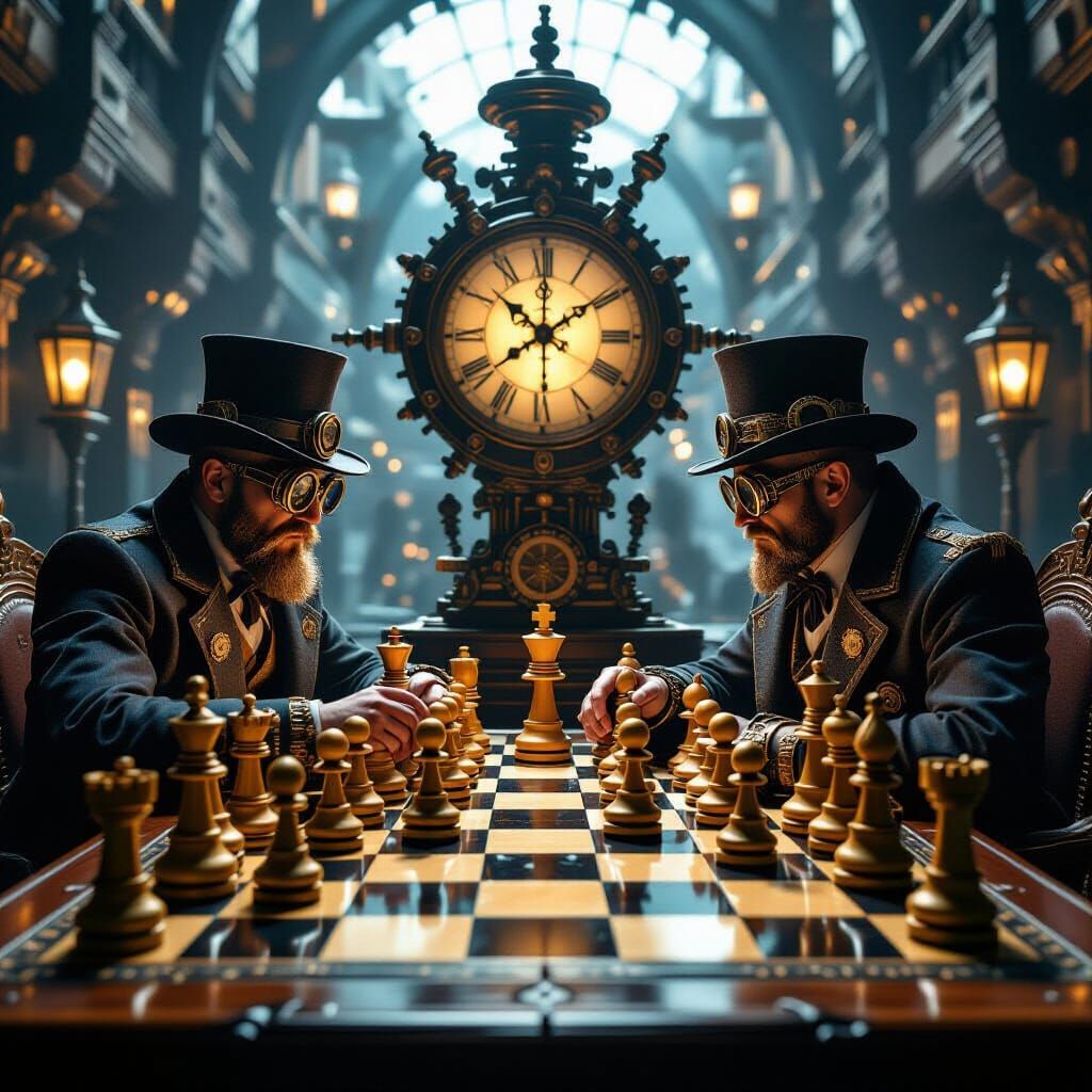 Steampunk Chess Match on Clockwork Board