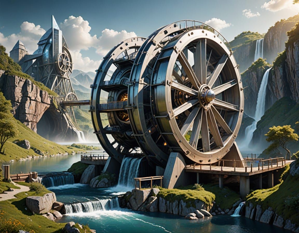 Futuristic Waterwheel Harnesses Energy in a High-Tech World