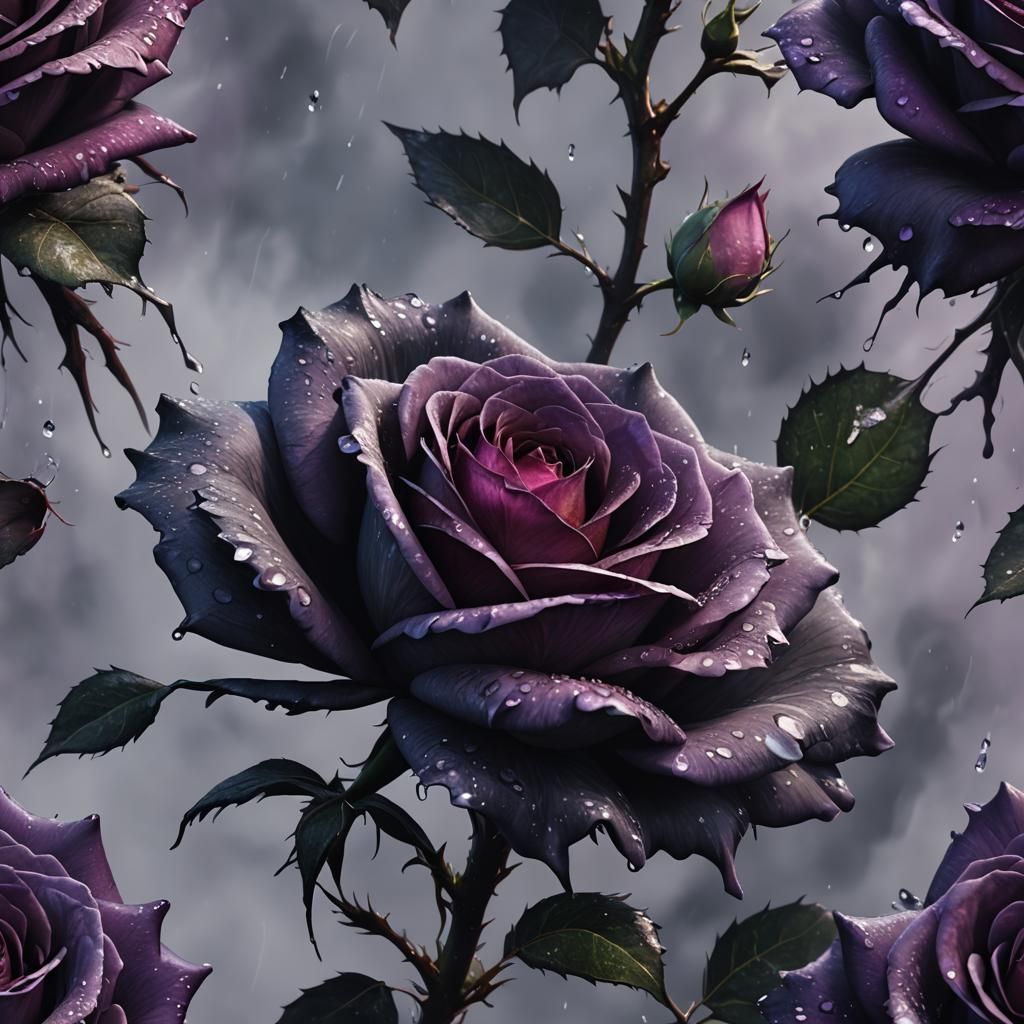 Detailed Rose with Water Mist in Deep Color