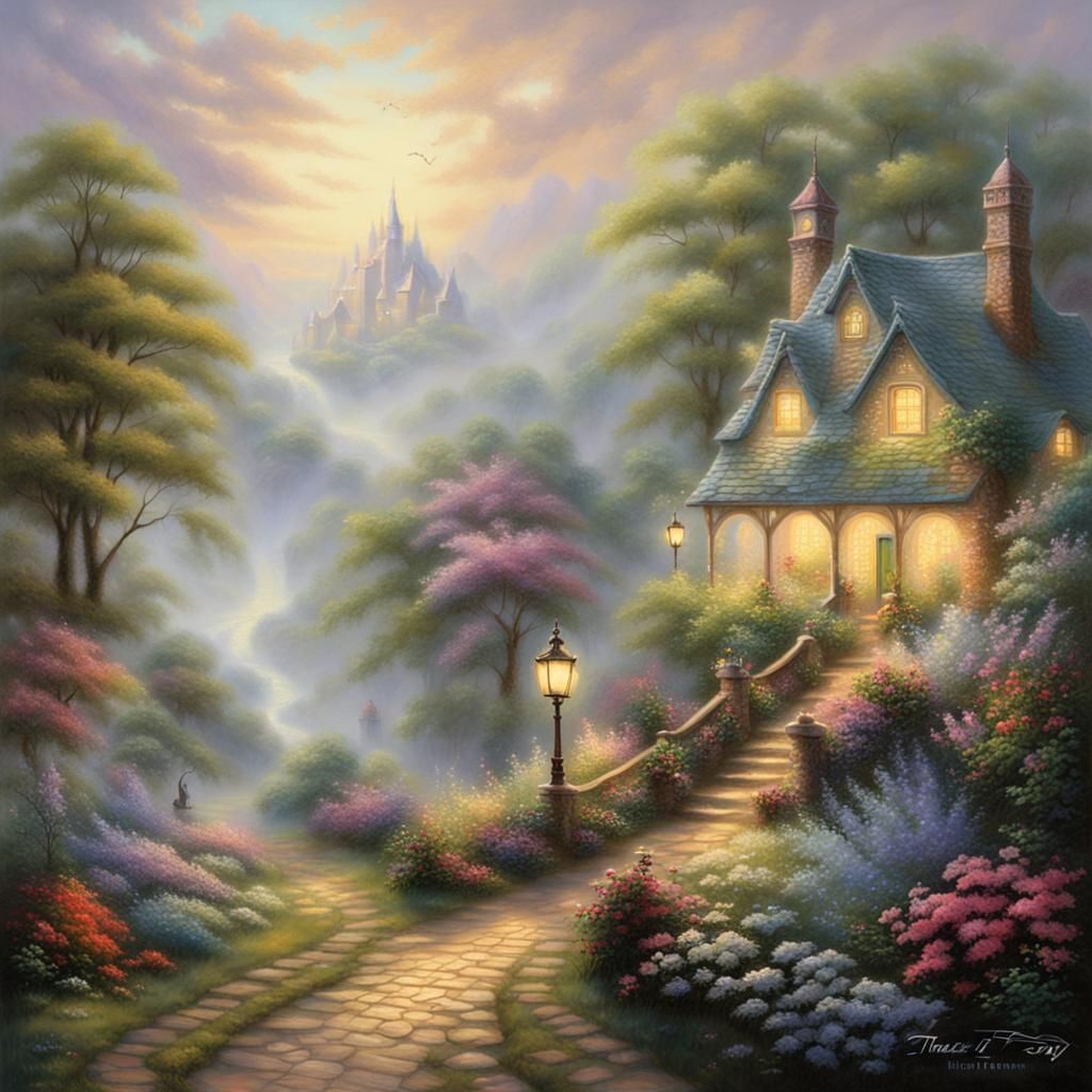 Ethereal Fantasy Landscape in Kinkade Style