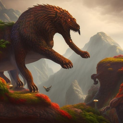 Fantastical Animals in Dream: Detailed Matte Painting
