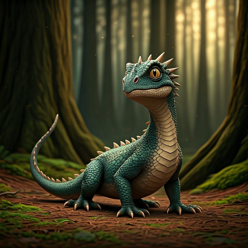 Cute Dragon Wanders Through Enchanted Forest
