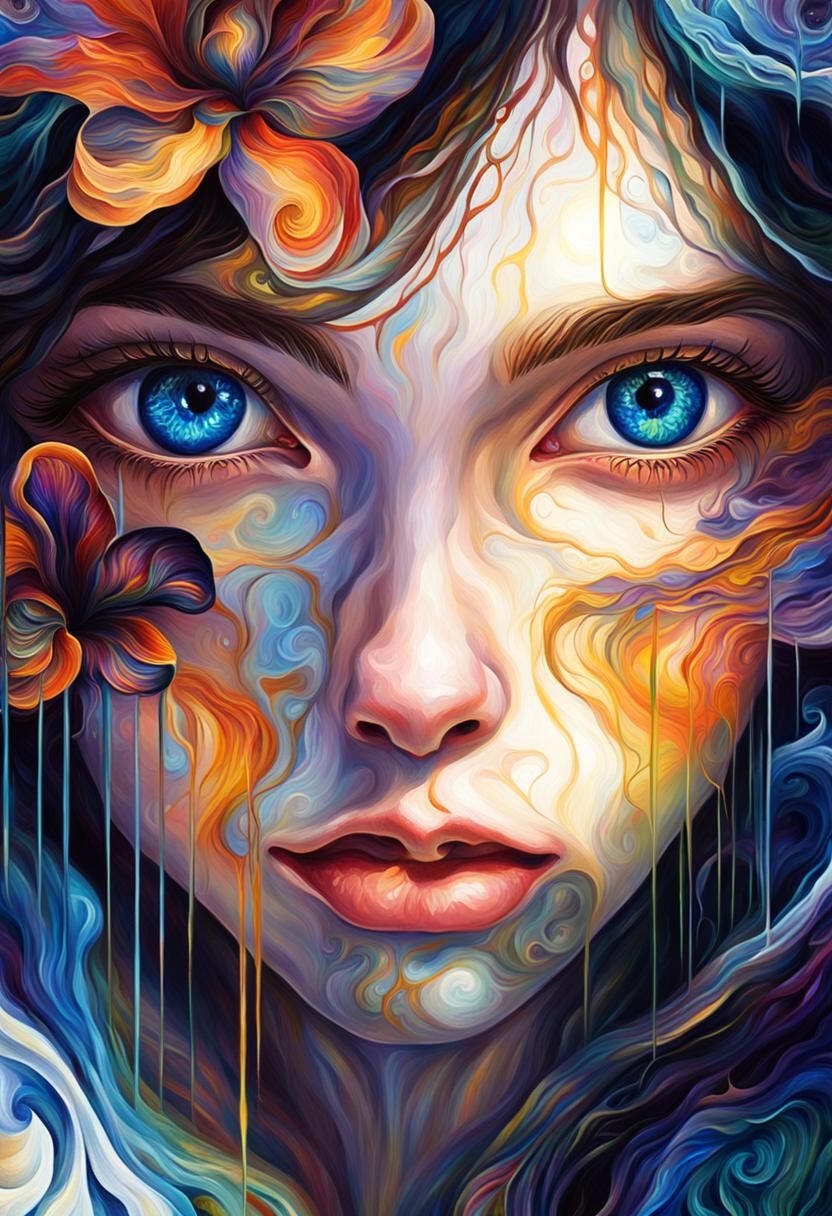 Fractal Iris: Surreal Portrait in Art Nouveau Style