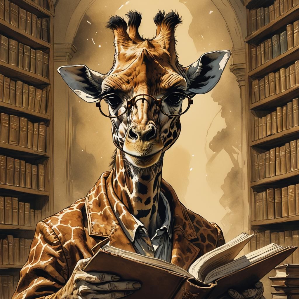 Giraffe in Cozy Library Attire