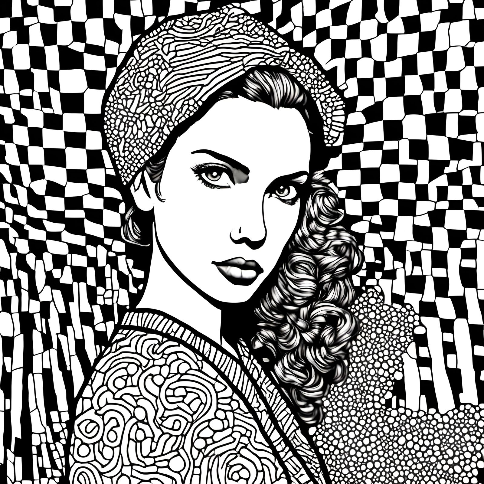 Woman with Contrasting 2D Patterns