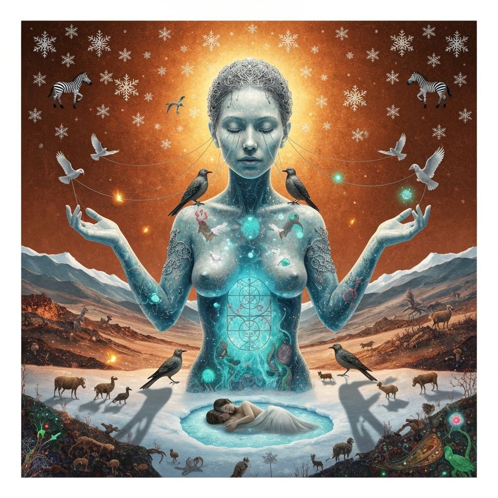 Mystical Shaman Woman in Frozen Labyrinth