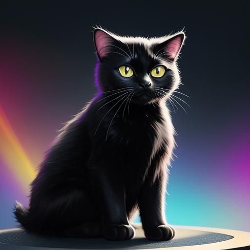Metallic Black Cat: Vibrant Digital Concept Art