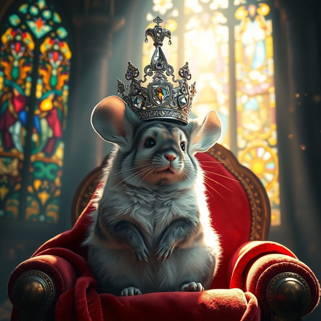 Surreal Chinchilla Emperor in Crystal Crown, Fantasy Realm