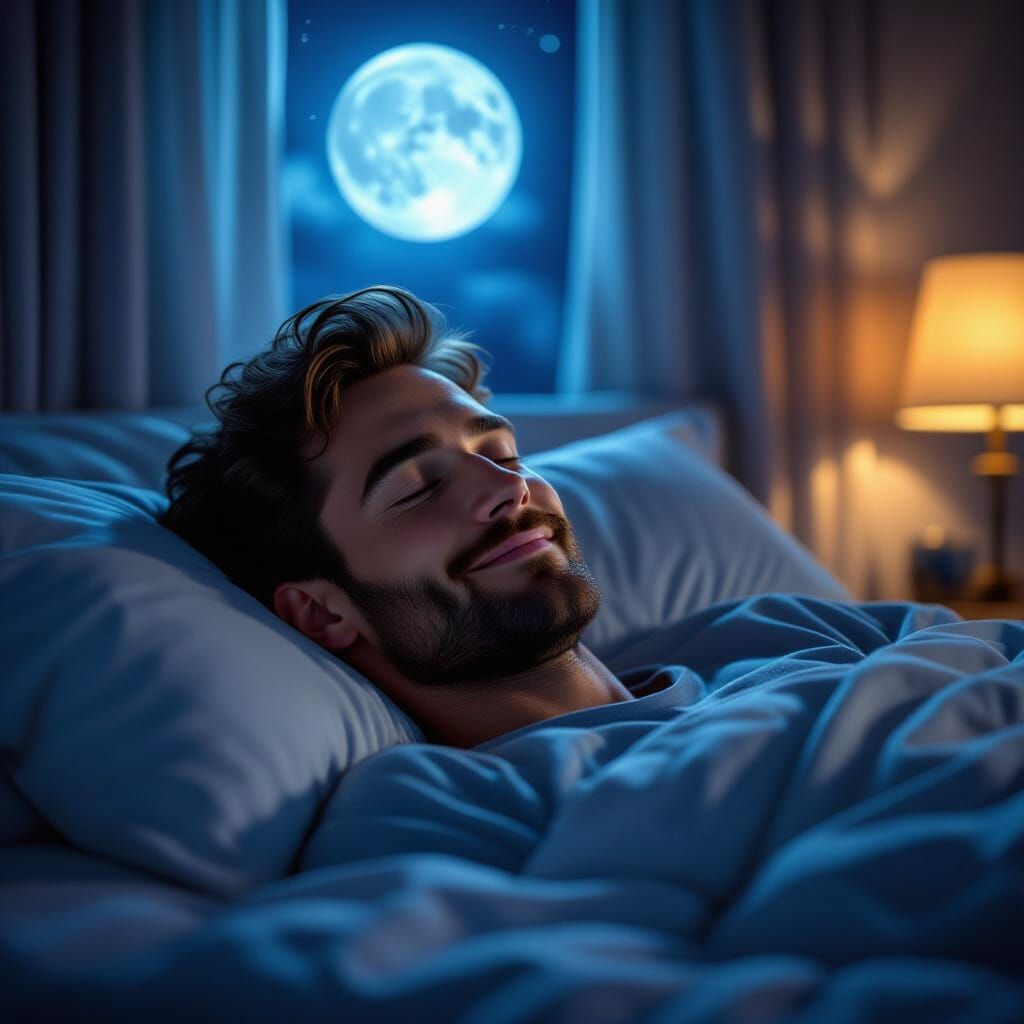 Peaceful Night: Man Sleeping in Dreamy Ambient Light