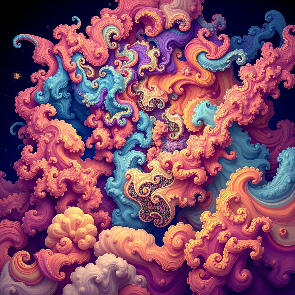 Vibrant Fractal Clouds in Stalenhag Style