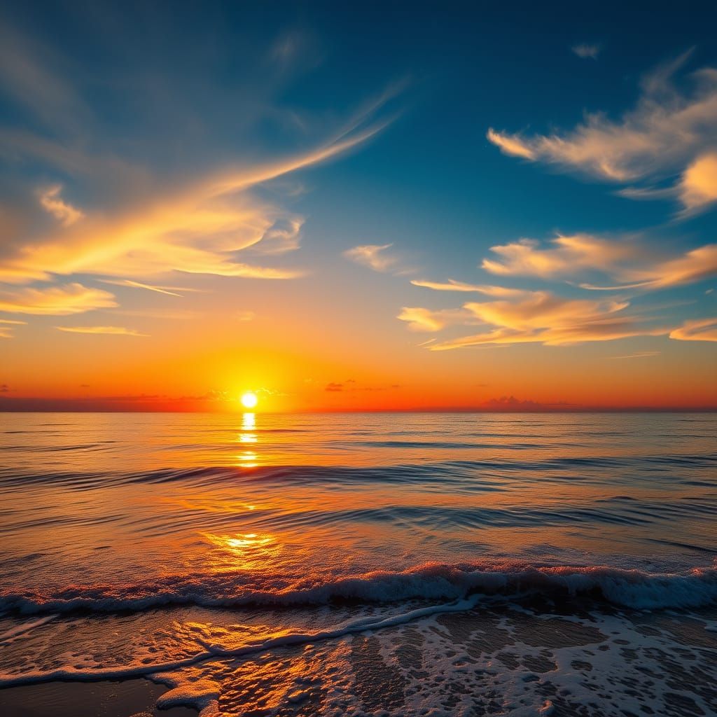 Golden Sunset Ocean Scene in Realistic Artistic Style