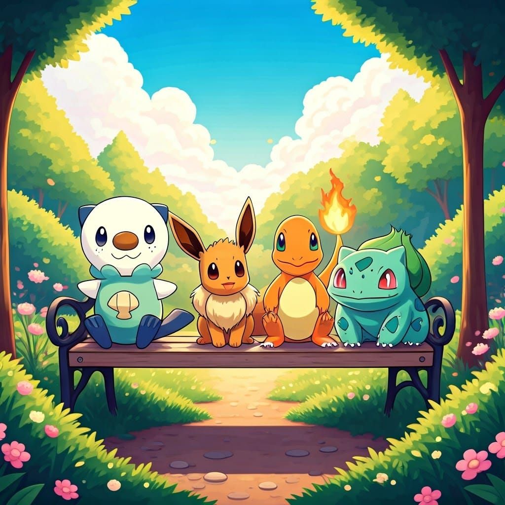 Pokémon Friends in a Whimsical Park Scene