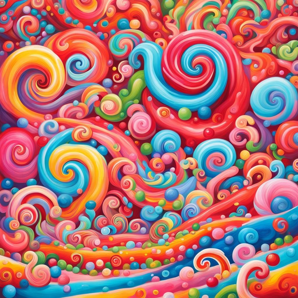Vibrant Candyland Wonderland in Gouache Swirls