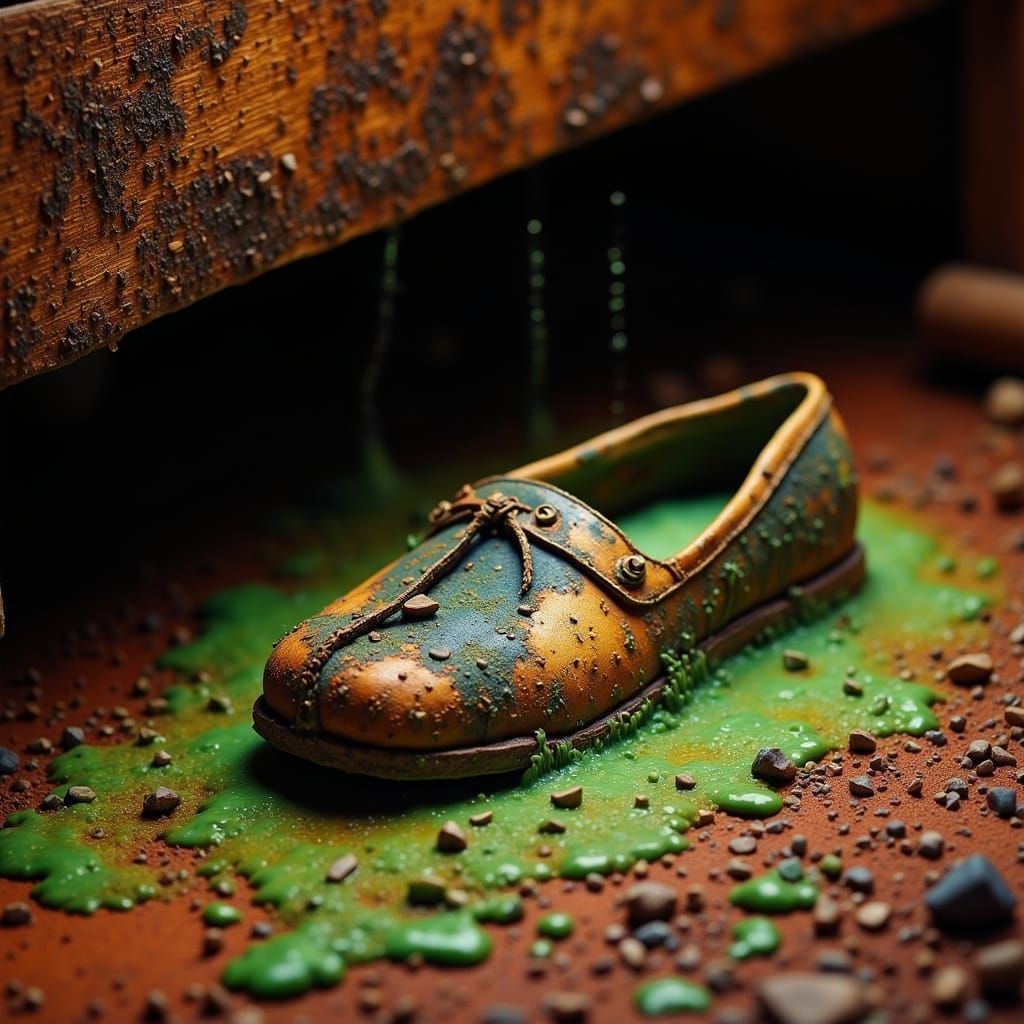 Tattered Slipper with Green Slime in Volumetric Lighting