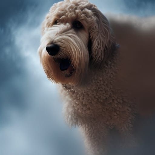 Majestic Goldendoodle in Atmospheric Digital Painting