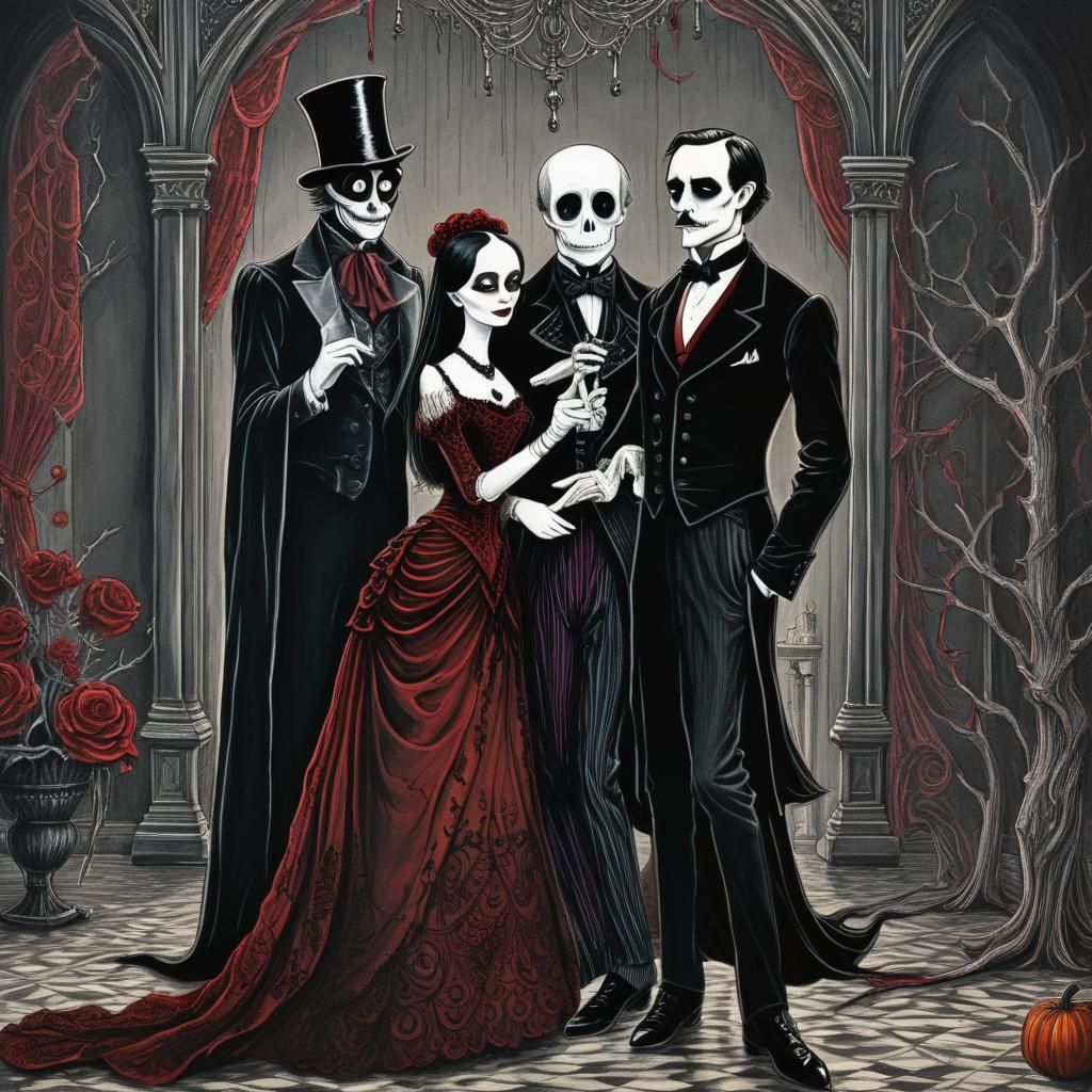 Gomez and Morticia Tango in Edward Gorey Style