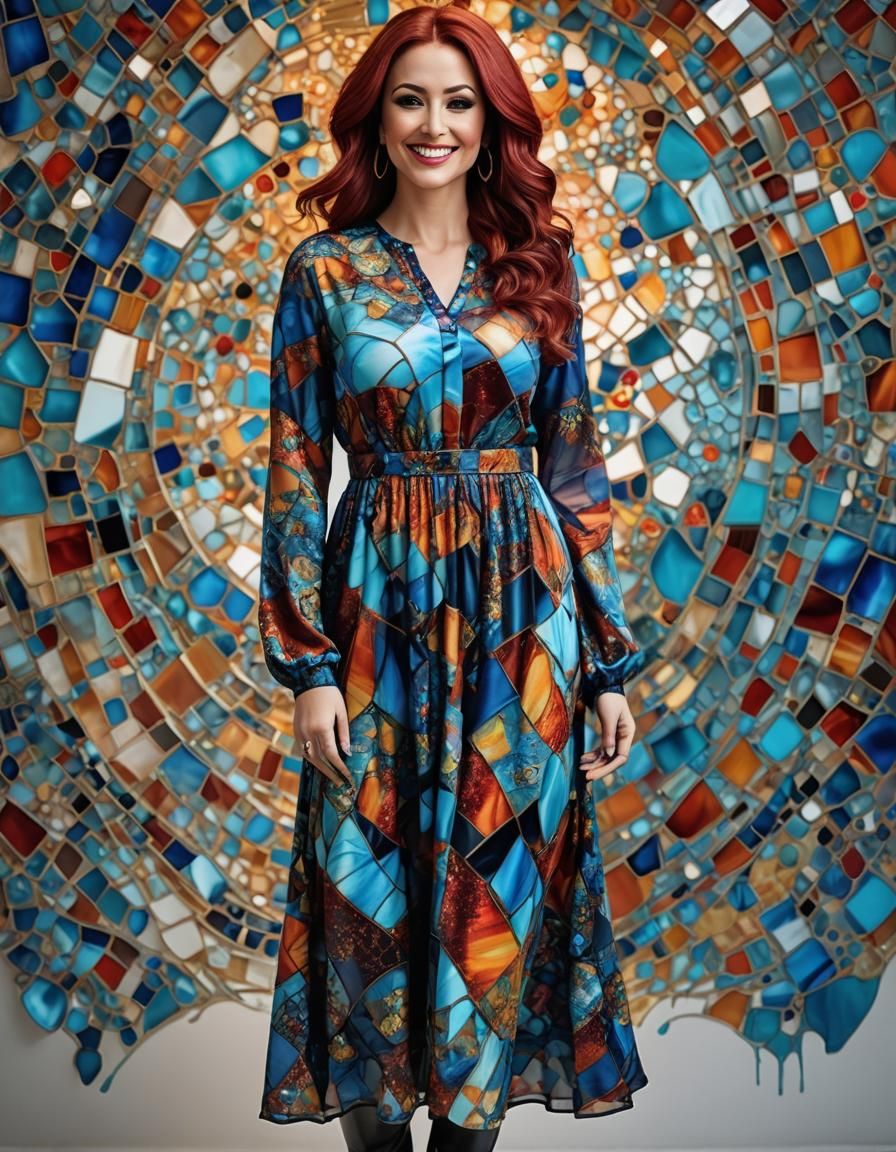 Psychedelic Mosaic Portrait of Middle Eastern Woman