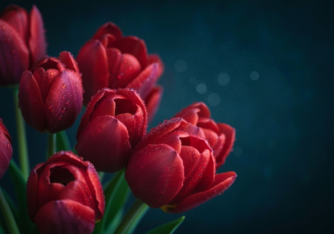 Dreamy Close-Up of Deep Red Tulips