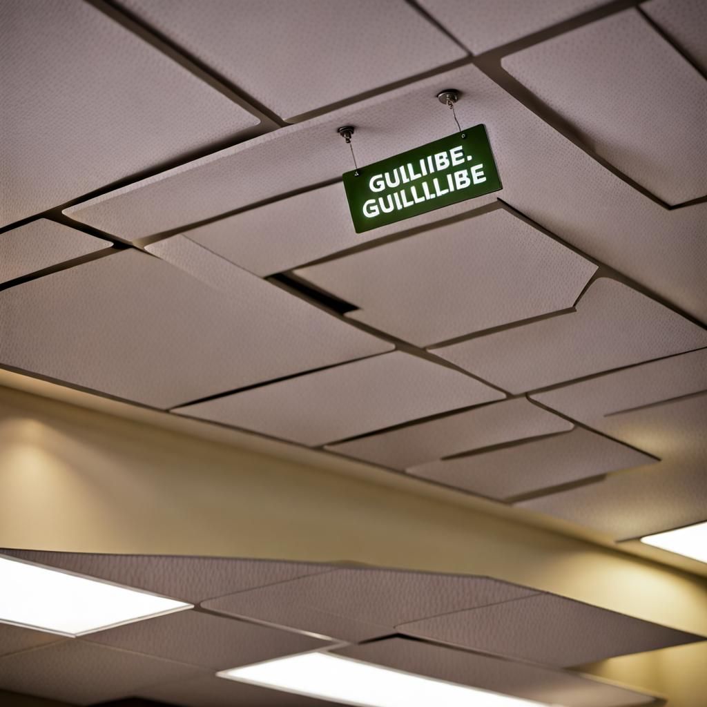 Ceiling Sign Reads 'Gullible'