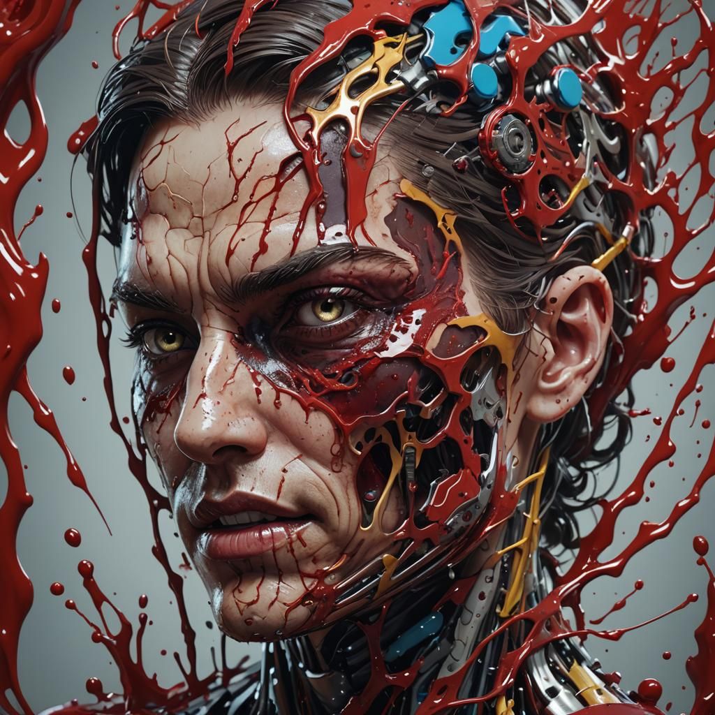 Hyperrealistic Biomechanic Blood Splash Art