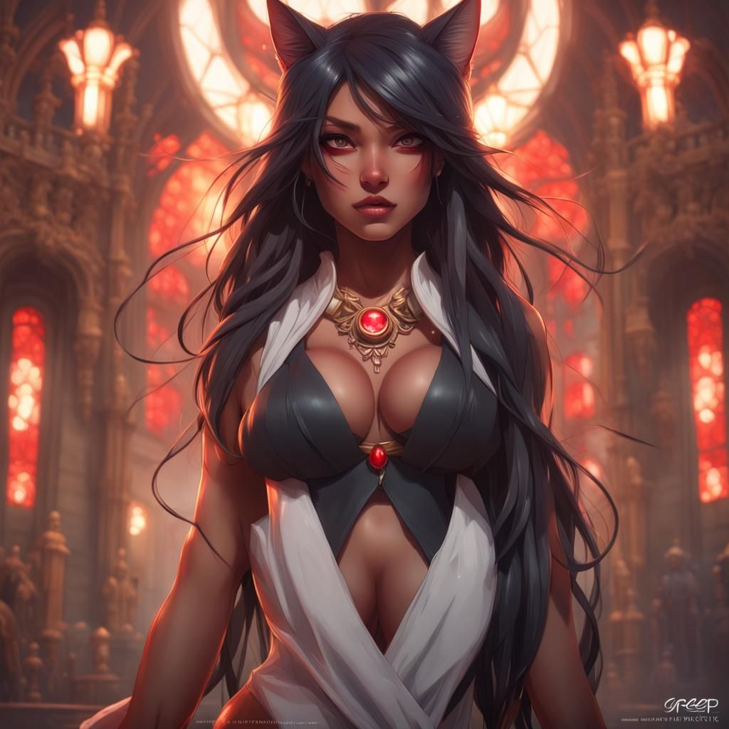 Alluring Cat-Girl Portrait in Hyperdetailed Digital Art