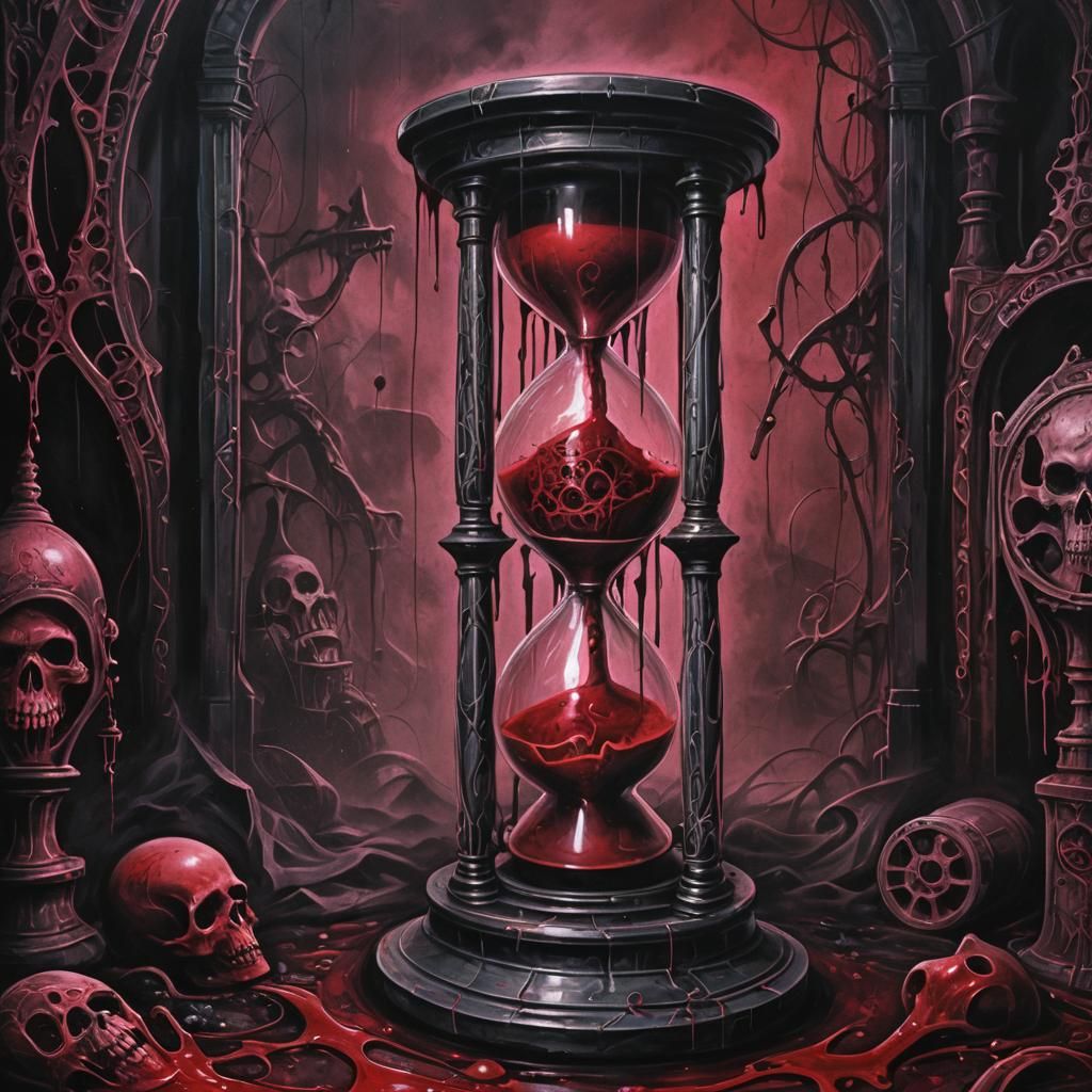 Gothic Hourglass Filled with Blood and Neon Graffiti